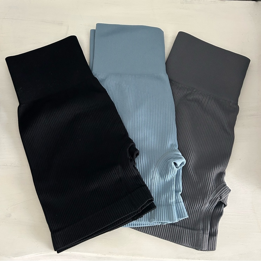 Women's Ribbed Athletic Shorts - Black, Blue, Gray